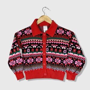 Hanna Andersson Polo Sweater Fair Isle Knit Kids 6-7 Multicolor Cozy Festive